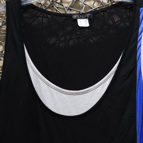 VENUS Black and Blue Asymmetrical Tank Top with Colorblock Layers - Picture 2 of 2